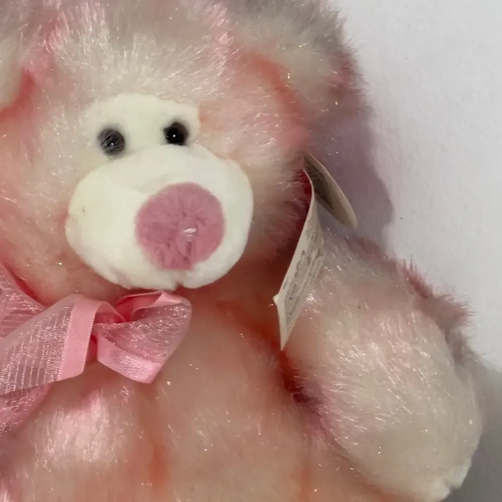 Russ Berrie Taffie Bear Pink & Cream Sparkly Fur Plush Toy Machine Washable 9